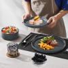image:imageEfar 8Piece Plates and Bowls Sets  Stoneware Dinnerware Sets with Pasta Bowls for 2  Microwave amp Dishwasher Safe Kitchen Modern Dish Set Speckled GreenDeep Gray