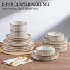image:imageEfar Stoneware Dinnerware Sets for 2 6Piece Plates and Bowls Sets Chip amp Scratch Resistant Ribbed Dish Set for Home Restaurant Microwave amp Dishwasher Safe Blackish GreenCreamy Beige