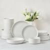 image:imageEfar Stoneware Dinnerware Sets for 2 6Piece Plates and Bowls Sets Chip amp Scratch Resistant Ribbed Dish Set for Home Restaurant Microwave amp Dishwasher Safe Blackish GreenSpeckled White