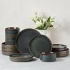 image:imageEfar Stoneware Dinnerware Sets for 2 6Piece Plates and Bowls Sets Chip amp Scratch Resistant Ribbed Dish Set for Home Restaurant Microwave amp Dishwasher Safe Blackish GreenBlackish Green