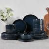 image:imageEfar Stoneware Dinnerware Sets for 2 6Piece Plates and Bowls Sets Chip amp Scratch Resistant Ribbed Dish Set for Home Restaurant Microwave amp Dishwasher Safe Blackish GreenMidnight Blue