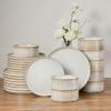 image:imageEfar Stoneware Dinnerware Sets for 2 6Piece Plates and Bowls Sets Chip amp Scratch Resistant Ribbed Dish Set for Home Restaurant Microwave amp Dishwasher Safe Blackish GreenCreamy Beige