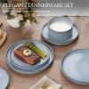 image:imageEfar Stoneware Dinnerware Sets for 2 6Piece Plates and Bowls Sets Chip amp Scratch Resistant Ribbed Dish Set for Home Restaurant Microwave amp Dishwasher Safe Blackish GreenDusty Blue