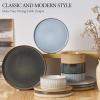 image:imageEfar Stoneware Dinnerware Sets for 2 6Piece Plates and Bowls Sets Chip amp Scratch Resistant Ribbed Dish Set for Home Restaurant Microwave amp Dishwasher Safe Blackish GreenMulticolor