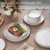 image:imageEfar Stoneware Dinnerware Sets for 2 6Piece Plates and Bowls Sets Chip amp Scratch Resistant Ribbed Dish Set for Home Restaurant Microwave amp Dishwasher Safe Blackish GreenCreamy Beige