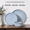 image:imageEfar Stoneware Dinnerware Sets for 2 6Piece Plates and Bowls Sets Chip amp Scratch Resistant Ribbed Dish Set for Home Restaurant Microwave amp Dishwasher Safe Blackish GreenDusty Blue
