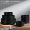 image:imageEfar Stoneware Dinnerware Sets for 2 6Piece Plates and Bowls Sets Chip amp Scratch Resistant Ribbed Dish Set for Home Restaurant Microwave amp Dishwasher Safe Blackish GreenMatte Black