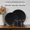 image:imageEfar Stoneware Dinnerware Sets for 2 6Piece Plates and Bowls Sets Chip amp Scratch Resistant Ribbed Dish Set for Home Restaurant Microwave amp Dishwasher Safe Blackish GreenMatte Black