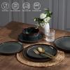 image:imageEfar Stoneware Dinnerware Sets for 2 6Piece Plates and Bowls Sets Chip amp Scratch Resistant Ribbed Dish Set for Home Restaurant Microwave amp Dishwasher Safe Blackish GreenBlackish Green