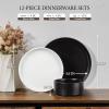 image:imageEfar Stoneware Dinnerware Sets for 2 6Piece Plates and Bowls Sets Chip amp Scratch Resistant Ribbed Dish Set for Home Restaurant Microwave amp Dishwasher Safe Blackish GreenSpeckled White  Matte Black