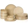 image:imageEfar Stoneware Dinnerware Sets for 2 6Piece Plates and Bowls Sets Chip amp Scratch Resistant Ribbed Dish Set for Home Restaurant Microwave amp Dishwasher Safe Blackish GreenCaramel Khaki