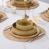image:imageEfar Stoneware Dinnerware Sets for 2 6Piece Plates and Bowls Sets Chip amp Scratch Resistant Ribbed Dish Set for Home Restaurant Microwave amp Dishwasher Safe Blackish GreenCaramel Khaki
