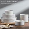 image:imageEfar Stoneware Dinnerware Sets for 2 6Piece Plates and Bowls Sets Chip amp Scratch Resistant Ribbed Dish Set for Home Restaurant Microwave amp Dishwasher Safe Blackish GreenSpeckled White