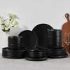 image:imageEfar Stoneware Dinnerware Sets for 2 6Piece Plates and Bowls Sets Chip amp Scratch Resistant Ribbed Dish Set for Home Restaurant Microwave amp Dishwasher Safe Blackish GreenMatte Black