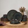image:imageEfar Stoneware Dinnerware Sets for 2 6Piece Plates and Bowls Sets Chip amp Scratch Resistant Ribbed Dish Set for Home Restaurant Microwave amp Dishwasher Safe Blackish GreenBlackish Green