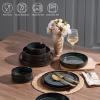 image:imageEfar Stoneware Dinnerware Sets for 2 6Piece Plates and Bowls Sets Chip amp Scratch Resistant Ribbed Dish Set for Home Restaurant Microwave amp Dishwasher Safe Blackish GreenBlackish Green