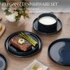 image:imageEfar Stoneware Dinnerware Sets for 2 6Piece Plates and Bowls Sets Chip amp Scratch Resistant Ribbed Dish Set for Home Restaurant Microwave amp Dishwasher Safe Blackish GreenMidnight Blue
