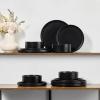image:imageEfar Stoneware Dinnerware Sets for 2 6Piece Plates and Bowls Sets Chip amp Scratch Resistant Ribbed Dish Set for Home Restaurant Microwave amp Dishwasher Safe Blackish GreenMatte Black
