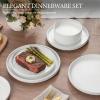 image:imageEfar Stoneware Dinnerware Sets for 2 6Piece Plates and Bowls Sets Chip amp Scratch Resistant Ribbed Dish Set for Home Restaurant Microwave amp Dishwasher Safe Blackish GreenSpeckled White