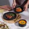 image:imageEfar Stoneware Dinnerware Sets for 2 6Piece Plates and Bowls Sets Chip amp Scratch Resistant Ribbed Dish Set for Home Restaurant Microwave amp Dishwasher Safe Blackish GreenMatte Black