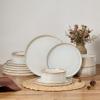 image:imageEfar Stoneware Dinnerware Sets for 2 6Piece Plates and Bowls Sets Chip amp Scratch Resistant Ribbed Dish Set for Home Restaurant Microwave amp Dishwasher Safe Blackish GreenCreamy Beige