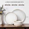 image:imageEfar Stoneware Dinnerware Sets for 2 6Piece Plates and Bowls Sets Chip amp Scratch Resistant Ribbed Dish Set for Home Restaurant Microwave amp Dishwasher Safe Blackish GreenCreamy Beige