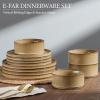 image:imageEfar Stoneware Dinnerware Sets for 2 6Piece Plates and Bowls Sets Chip amp Scratch Resistant Ribbed Dish Set for Home Restaurant Microwave amp Dishwasher Safe Blackish GreenCaramel Khaki