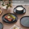 image:imageEfar Stoneware Dinnerware Sets for 2 6Piece Plates and Bowls Sets Chip amp Scratch Resistant Ribbed Dish Set for Home Restaurant Microwave amp Dishwasher Safe Blackish GreenBlackish Green