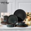 image:imageEfar Stoneware Dinnerware Sets for 2 6Piece Plates and Bowls Sets Chip amp Scratch Resistant Ribbed Dish Set for Home Restaurant Microwave amp Dishwasher Safe Blackish GreenBlackish Green