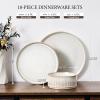 image:imageEfar Stoneware Dinnerware Sets for 2 6Piece Plates and Bowls Sets Chip amp Scratch Resistant Ribbed Dish Set for Home Restaurant Microwave amp Dishwasher Safe Blackish GreenCreamy Beige