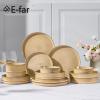 image:imageEfar Stoneware Dinnerware Sets for 2 6Piece Plates and Bowls Sets Chip amp Scratch Resistant Ribbed Dish Set for Home Restaurant Microwave amp Dishwasher Safe Blackish GreenCaramel Khaki