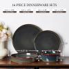 image:imageEfar Stoneware Dinnerware Sets for 2 6Piece Plates and Bowls Sets Chip amp Scratch Resistant Ribbed Dish Set for Home Restaurant Microwave amp Dishwasher Safe Blackish GreenBlackish Green