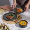 image:imageEfar Stoneware Dinnerware Sets for 2 6Piece Plates and Bowls Sets Chip amp Scratch Resistant Ribbed Dish Set for Home Restaurant Microwave amp Dishwasher Safe Blackish GreenBlackish Green