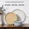 image:imageEfar Stoneware Dinnerware Sets for 2 6Piece Plates and Bowls Sets Chip amp Scratch Resistant Ribbed Dish Set for Home Restaurant Microwave amp Dishwasher Safe Blackish GreenMulticolor