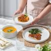 image:imageEfar Stoneware Dinnerware Sets for 2 6Piece Plates and Bowls Sets Chip amp Scratch Resistant Ribbed Dish Set for Home Restaurant Microwave amp Dishwasher Safe Blackish GreenSpeckled White