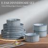image:imageEfar Stoneware Dinnerware Sets for 2 6Piece Plates and Bowls Sets Chip amp Scratch Resistant Ribbed Dish Set for Home Restaurant Microwave amp Dishwasher Safe Blackish GreenDusty Blue