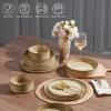 image:imageEfar Stoneware Dinnerware Sets for 2 6Piece Plates and Bowls Sets Chip amp Scratch Resistant Ribbed Dish Set for Home Restaurant Microwave amp Dishwasher Safe Blackish GreenCaramel Khaki