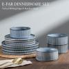 image:imageEfar Stoneware Dinnerware Sets for 2 6Piece Plates and Bowls Sets Chip amp Scratch Resistant Ribbed Dish Set for Home Restaurant Microwave amp Dishwasher Safe Blackish GreenDusty Blue