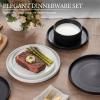 image:imageEfar Stoneware Dinnerware Sets for 2 6Piece Plates and Bowls Sets Chip amp Scratch Resistant Ribbed Dish Set for Home Restaurant Microwave amp Dishwasher Safe Blackish GreenSpeckled White  Matte Black