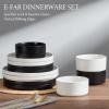 image:imageEfar Stoneware Dinnerware Sets for 2 6Piece Plates and Bowls Sets Chip amp Scratch Resistant Ribbed Dish Set for Home Restaurant Microwave amp Dishwasher Safe Blackish GreenSpeckled White  Matte Black