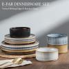 image:imageEfar Stoneware Dinnerware Sets for 2 6Piece Plates and Bowls Sets Chip amp Scratch Resistant Ribbed Dish Set for Home Restaurant Microwave amp Dishwasher Safe Blackish GreenMulticolor
