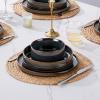 image:imageEfar Stoneware Dinnerware Sets for 2 6Piece Plates and Bowls Sets Chip amp Scratch Resistant Ribbed Dish Set for Home Restaurant Microwave amp Dishwasher Safe Blackish GreenBlackish Green