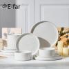 image:imageEfar Stoneware Dinnerware Sets for 2 6Piece Plates and Bowls Sets Chip amp Scratch Resistant Ribbed Dish Set for Home Restaurant Microwave amp Dishwasher Safe Blackish GreenSpeckled White