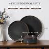 image:imageEfar Stoneware Dinnerware Sets for 2 6Piece Plates and Bowls Sets Chip amp Scratch Resistant Ribbed Dish Set for Home Restaurant Microwave amp Dishwasher Safe Blackish GreenBlackish Green