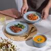 image:imageEfar Stoneware Dinnerware Sets for 2 6Piece Plates and Bowls Sets Chip amp Scratch Resistant Ribbed Dish Set for Home Restaurant Microwave amp Dishwasher Safe Blackish GreenDusty Blue