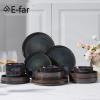 image:imageEfar Stoneware Dinnerware Sets for 2 6Piece Plates and Bowls Sets Chip amp Scratch Resistant Ribbed Dish Set for Home Restaurant Microwave amp Dishwasher Safe Blackish GreenBlackish Green