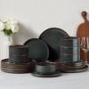 image:imageEfar Stoneware Dinnerware Sets for 2 6Piece Plates and Bowls Sets Chip amp Scratch Resistant Ribbed Dish Set for Home Restaurant Microwave amp Dishwasher Safe Blackish GreenBlackish Green