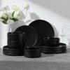 image:imageEfar Stoneware Dinnerware Sets for 2 6Piece Plates and Bowls Sets Chip amp Scratch Resistant Ribbed Dish Set for Home Restaurant Microwave amp Dishwasher Safe Blackish GreenMatte Black