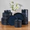 image:imageEfar Stoneware Dinnerware Sets for 2 6Piece Plates and Bowls Sets Chip amp Scratch Resistant Ribbed Dish Set for Home Restaurant Microwave amp Dishwasher Safe Blackish GreenMidnight Blue