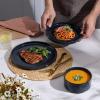 image:imageEfar Stoneware Dinnerware Sets for 2 6Piece Plates and Bowls Sets Chip amp Scratch Resistant Ribbed Dish Set for Home Restaurant Microwave amp Dishwasher Safe Blackish GreenMidnight Blue